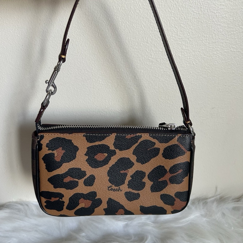 Coach Nolita 19 Leopard Print Brown Coated Canvas Shoulder Bag Excellent - Picture 2 of 8